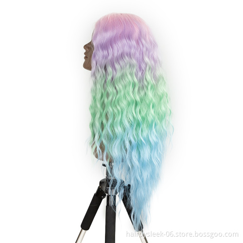 31inches Ombre Wigs Three color gradient Long Wavy deep Wave Middle Part High Temperature Synthetic Lace Front Wig For Woman